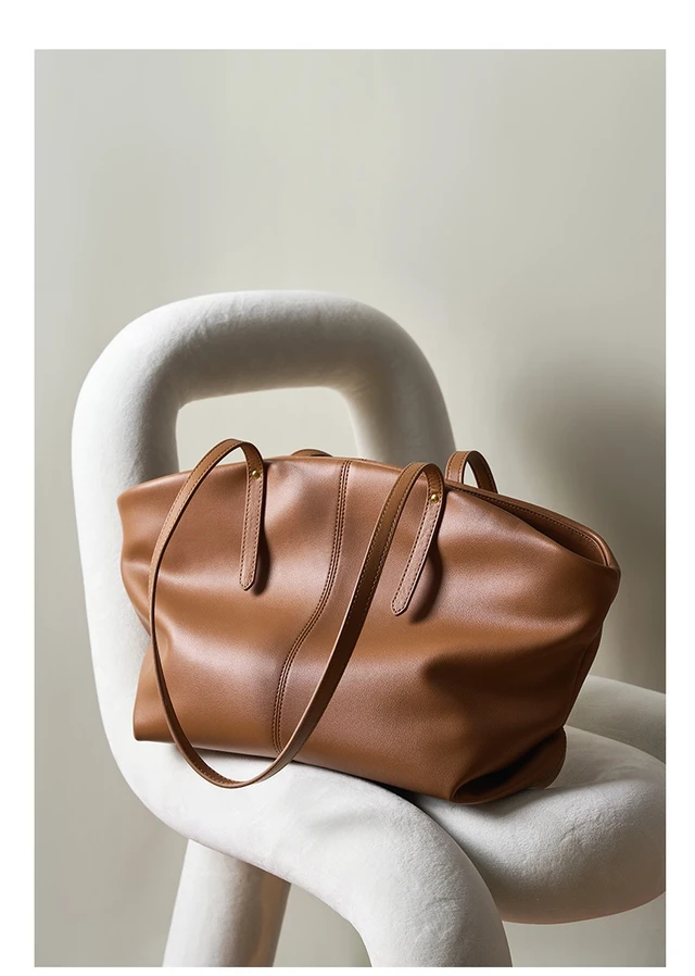 Alt view image 2 of 3 - Genuine Leather Women Shoulder Purses and Handbags Brown
