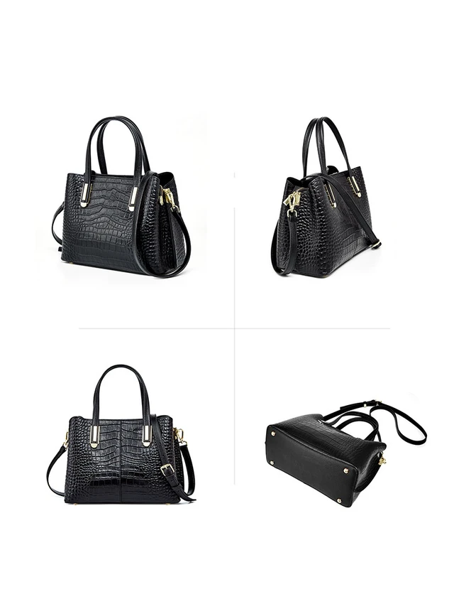 Alt view image 2 of 3 - Genuine Leather Women Shoulder Handbags Tote Bag Black