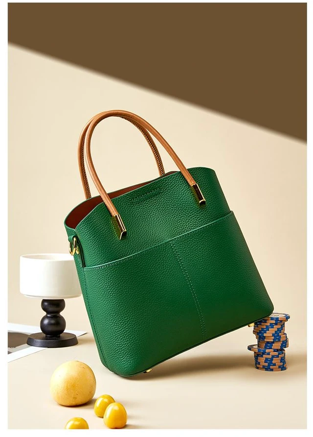 Alt view image 3 of 3 - Genuine Leather Woman Crossbody Purses Handbags Shoulder Bags Green