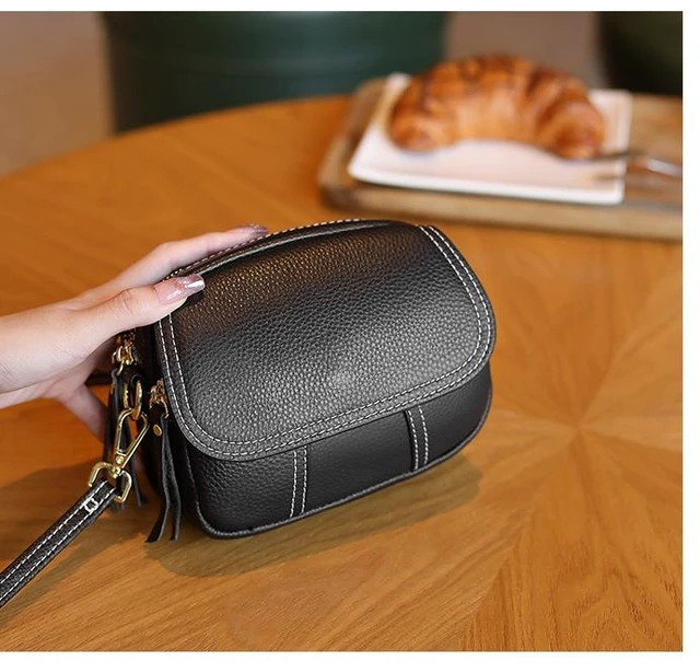 Alt view image 3 of 3 - Genuine Leather Women Small Crossbody Bags Hobo Purses Black