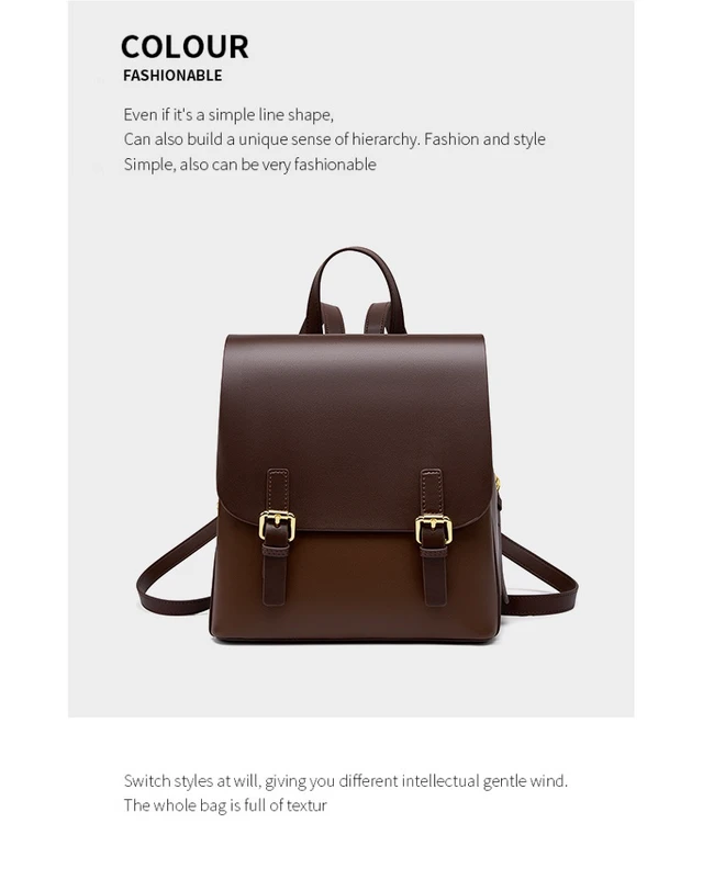 Alt view image 2 of 3 - Genuine Leather Backpack Travel Backpack Brown