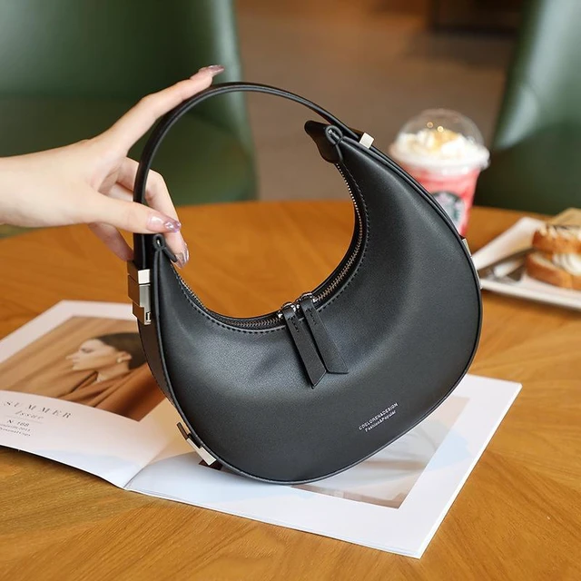 Main image of Genuine Leather Crescent Bag Moon Bag Shoulder Women's Bag Black