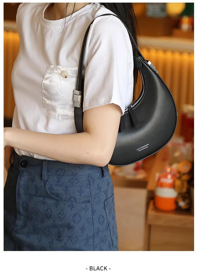 Alt view image 2 of 2 - Genuine Leather Crescent Bag Moon Bag Shoulder Women's Bag Black