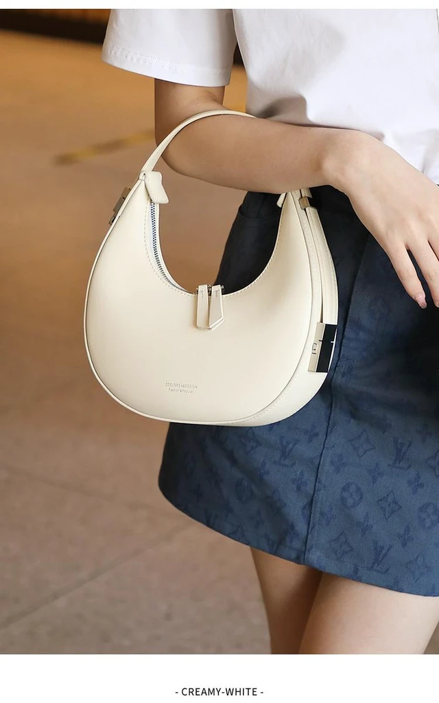 Alt view image 2 of 2 - Genuine Leather Crescent Bag Moon Bag Shoulder Women's Bag White