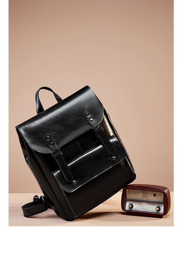 Alt view image 3 of 3 - Genuine Leather Backpack Black