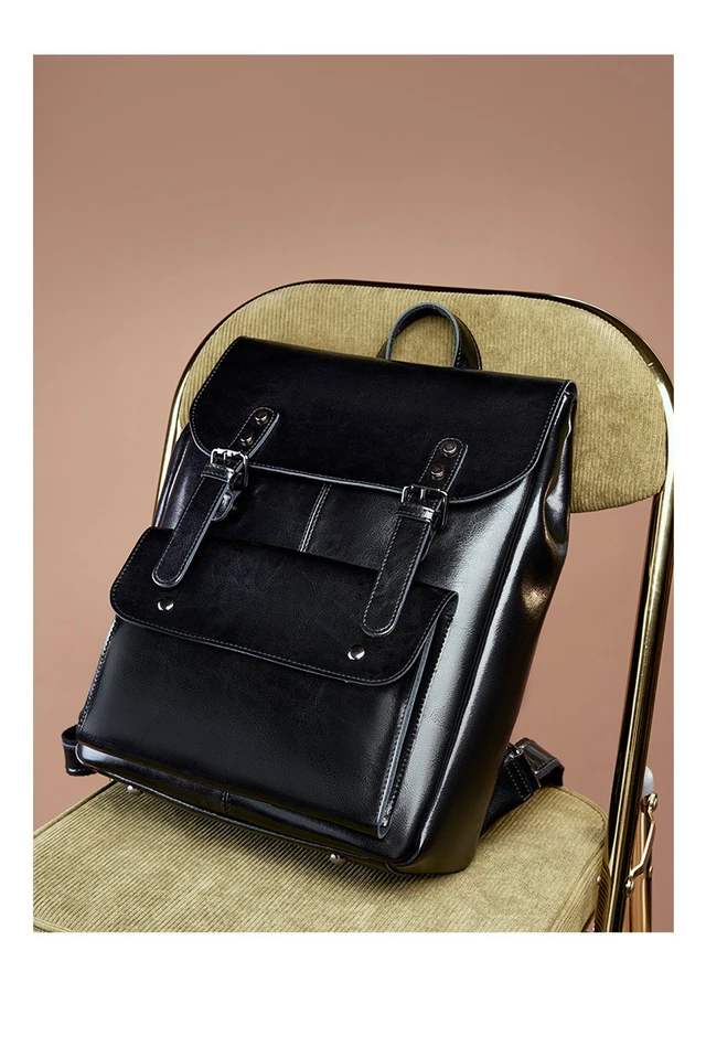 Alt view image 2 of 3 - Genuine Leather Backpack Black