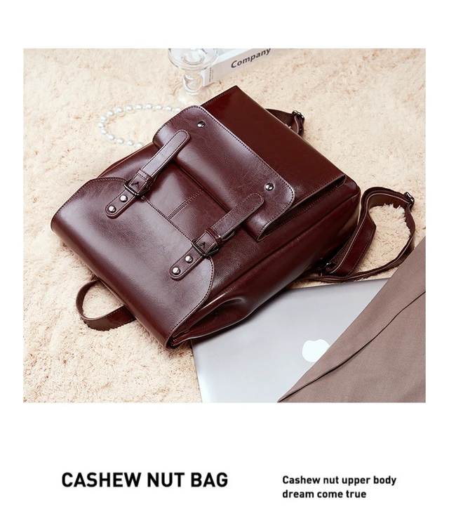 Alt view image 3 of 3 - Genuine Leather Backpack Purple