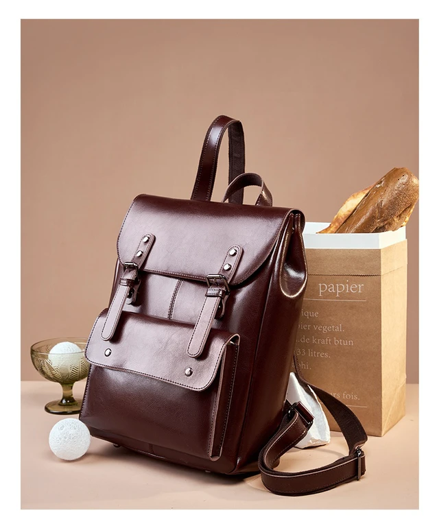 Alt view image 2 of 3 - Genuine Leather Backpack Purple