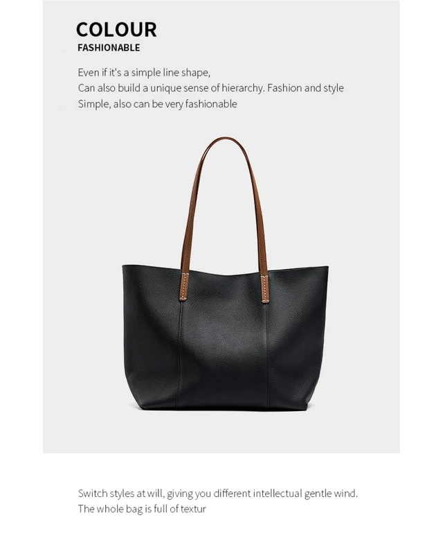 Alt view image 2 of 3 - Genuine Leather Women Large Casual Handbag Black