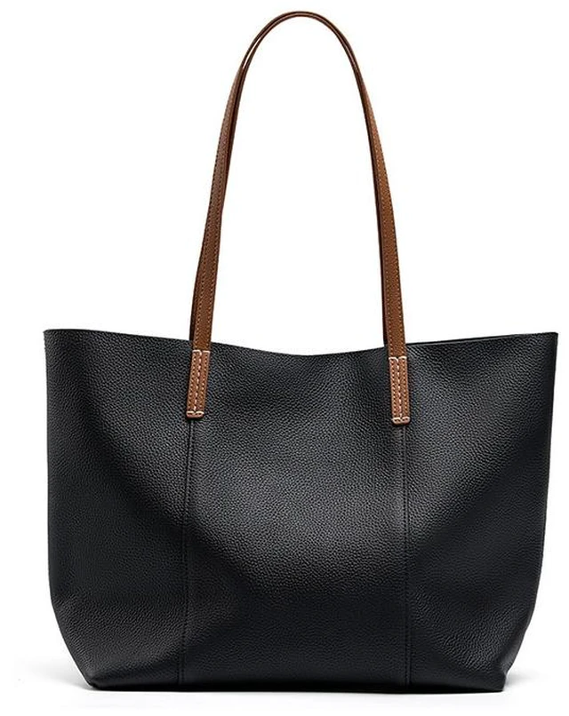 Main image of Genuine Leather Women Large Casual Handbag Black