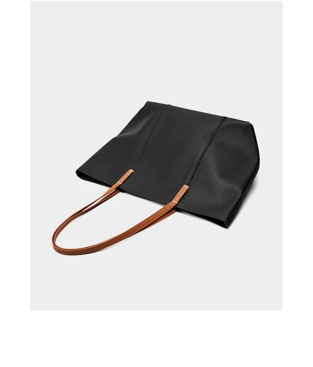 Alt view image 3 of 3 - Genuine Leather Women Large Casual Handbag Black