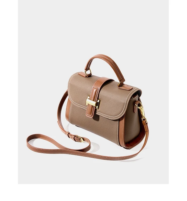 Alt view image 3 of 4 - Genuine Leather Handbags Vintage-Style Top Handle Shoulder Bag Grey