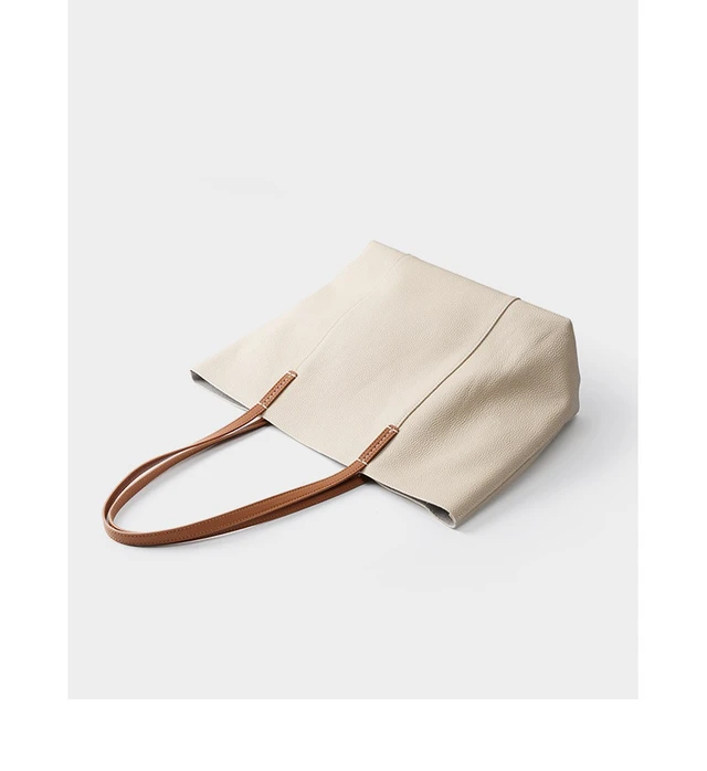 Alt view image 4 of 4 - Genuine Leather Women Large Casual Handbag White