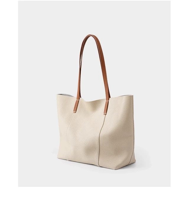 Alt view image 3 of 4 - Genuine Leather Women Large Casual Handbag White