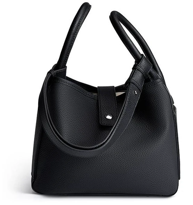 Main image of Genuine Leather Women Large Capacity Top-handle Hobo Bag Black