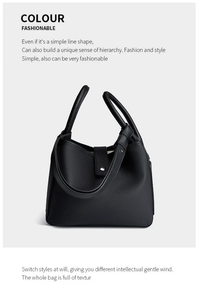 Alt view image 2 of 3 - Genuine Leather Women Large Capacity Top-handle Hobo Bag Black