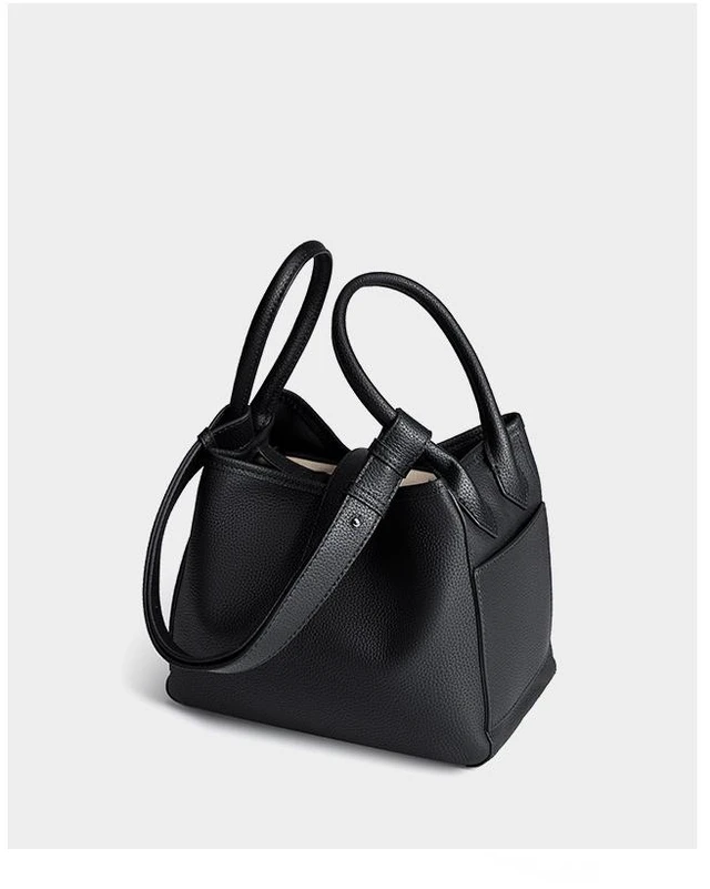 Alt view image 3 of 3 - Genuine Leather Women Large Capacity Top-handle Hobo Bag Black