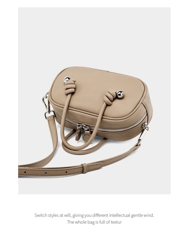 Alt view image 3 of 3 - Genuine Leather Women Handbag Purse Top Handle Shoulder Crossbody Bag Grey