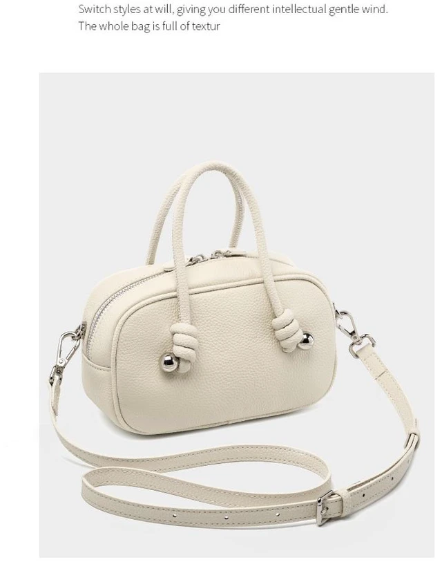 Alt view image 3 of 3 - Genuine Leather Women Handbag Purse Top Handle Shoulder Crossbody Bag White