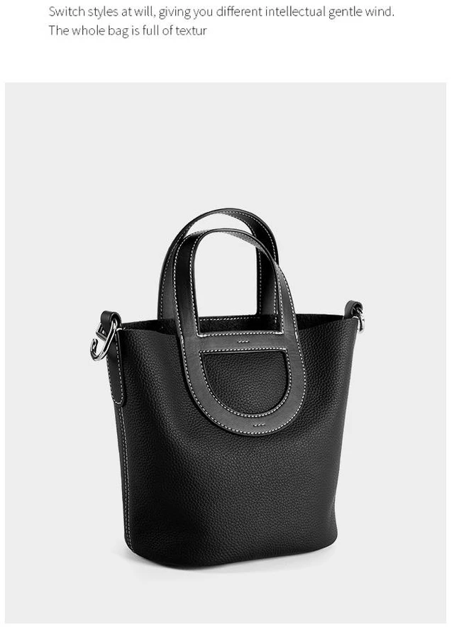 Alt view image 3 of 3 - Genuine Leather Women Handbags Tote Purse Shoulder Bag Black
