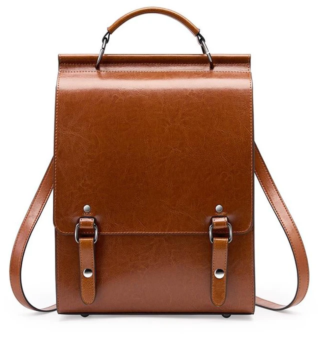 Main image of Genuine Leather Backpack British College Style Backpack Brown