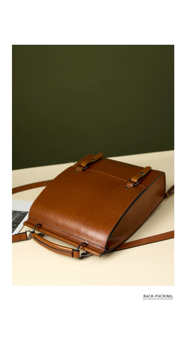 Alt view image 3 of 3 - Genuine Leather Backpack British College Style Backpack Brown