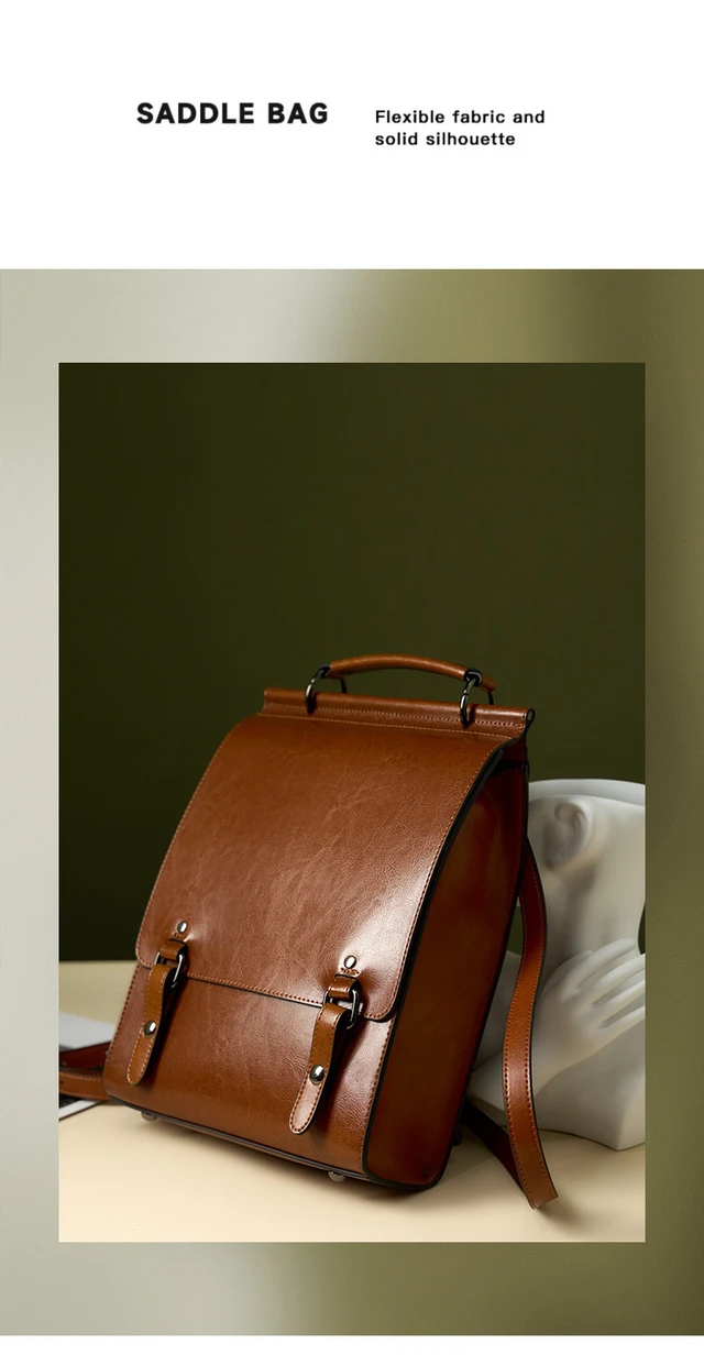 Alt view image 2 of 3 - Genuine Leather Backpack British College Style Backpack Brown