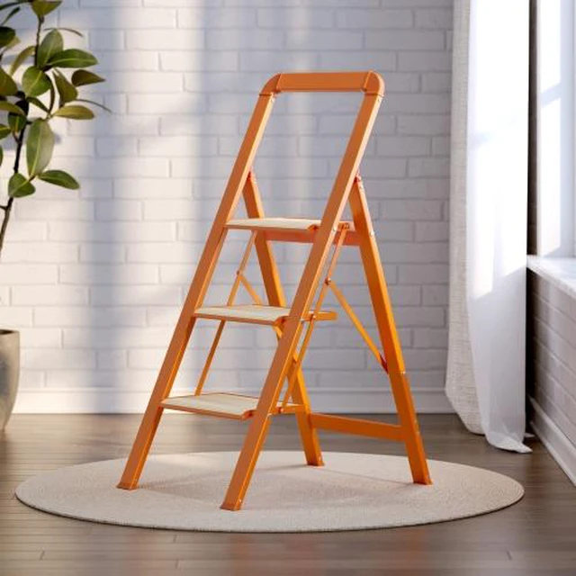 Alt view image 5 of 7 - 3 Step Ladder Folding Step Stool for Adults with Wide Anti-Slip Pedal, Aluminium Lightweight Foldable Step Ladders for Home Kitchen Office, 450 lbs Capacity