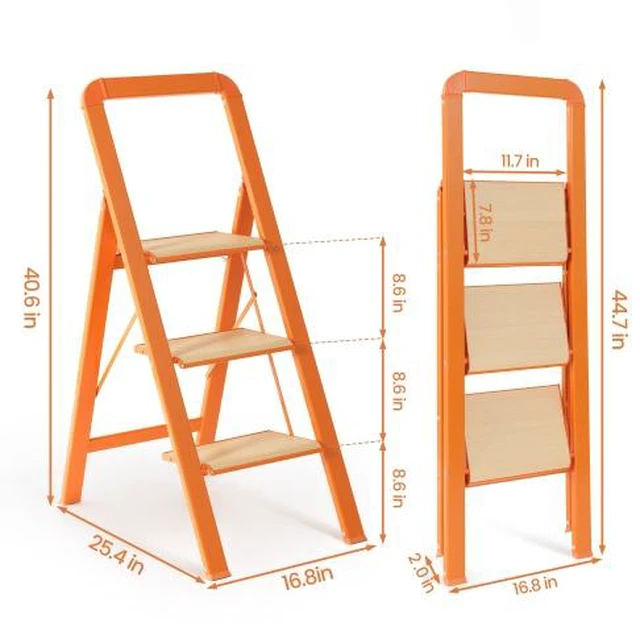 Alt view image 3 of 7 - 3 Step Ladder Folding Step Stool for Adults with Wide Anti-Slip Pedal, Aluminium Lightweight Foldable Step Ladders for Home Kitchen Office, 450 lbs Capacity