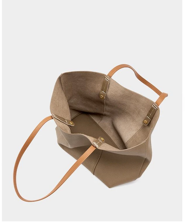Alt view image 4 of 4 - Genuine Leather Women Large Casual Handbag Grey