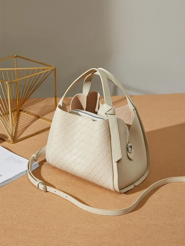 Alt view image 3 of 3 - Female Cowhide Casual Crossbody Bag White