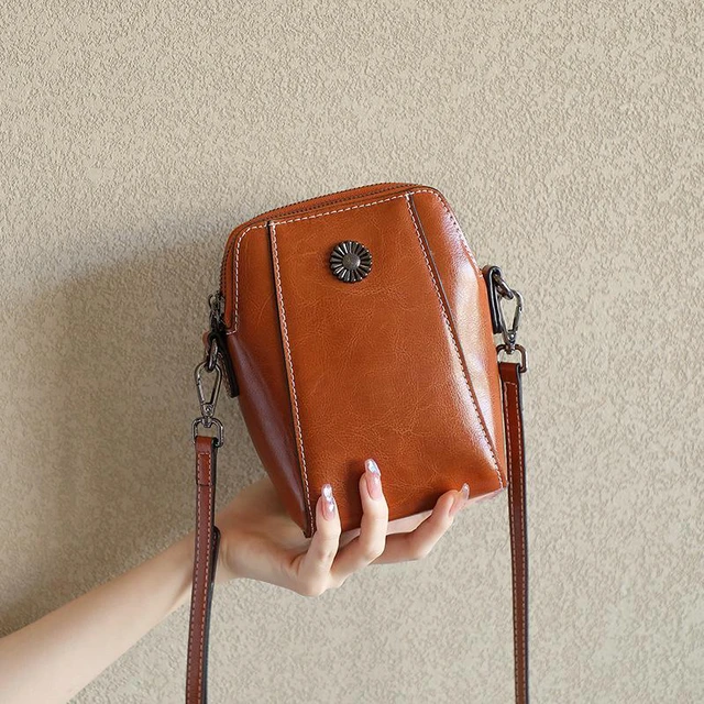 Main image of Genuine Leather Women Shoulder Bag Mobile Phone Bag Brown