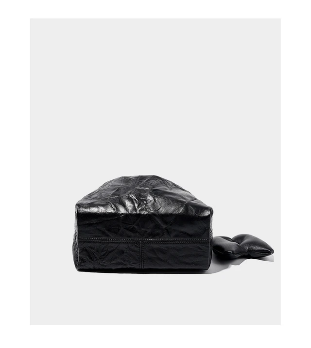 Alt view image 2 of 2 - Women Wrinkled Cowhide Dumpling Bag Hand-held Diagonal Cross Bag Black