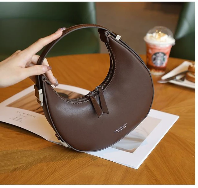 Alt view image 2 of 3 - Women Genuine Leather Moon Handbag Brown
