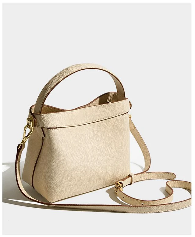 Alt view image 2 of 2 - Genuine leather Crossbody Bucket Bag Women's Ins Handbag White