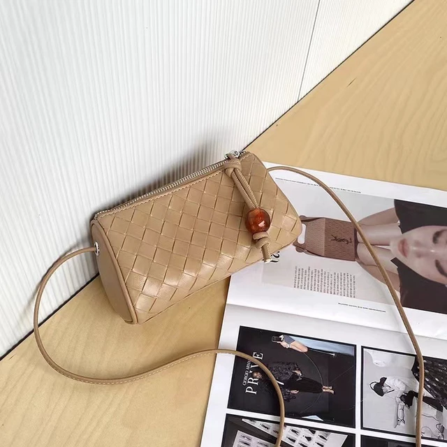 Alt view image 2 of 2 - Genuine Leather Women's Handbag Pillow Bag Woven Phone Bag Brown