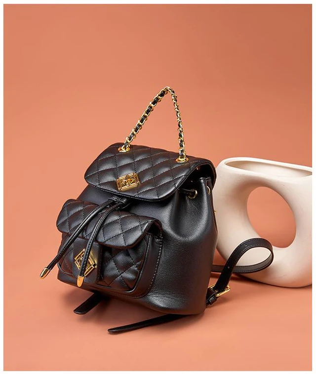 Alt view image 5 of 6 - Genuine Leather Women Backpack Black