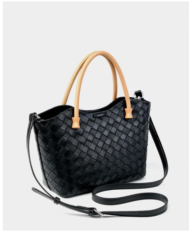Main image of Genuine Leather Women's Handbag Ladies Shoulder Tote Bag Black