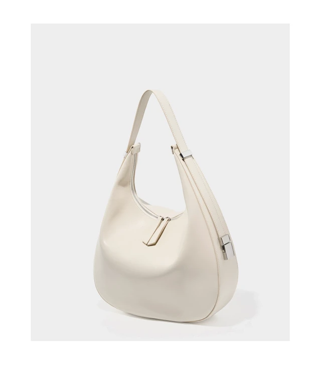 Alt view image 5 of 5 - Genuine Leather Ladies'Crossbody Bag with Wide Strap White