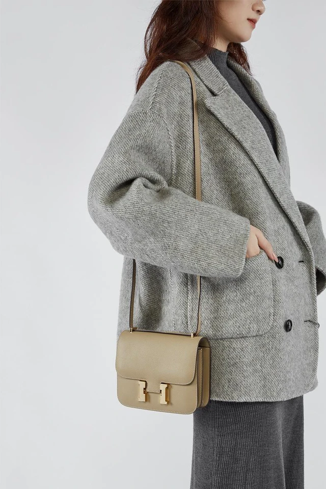 Alt view image 3 of 3 - Genuine Leather Women Shoulder Purses and Handbags Grey