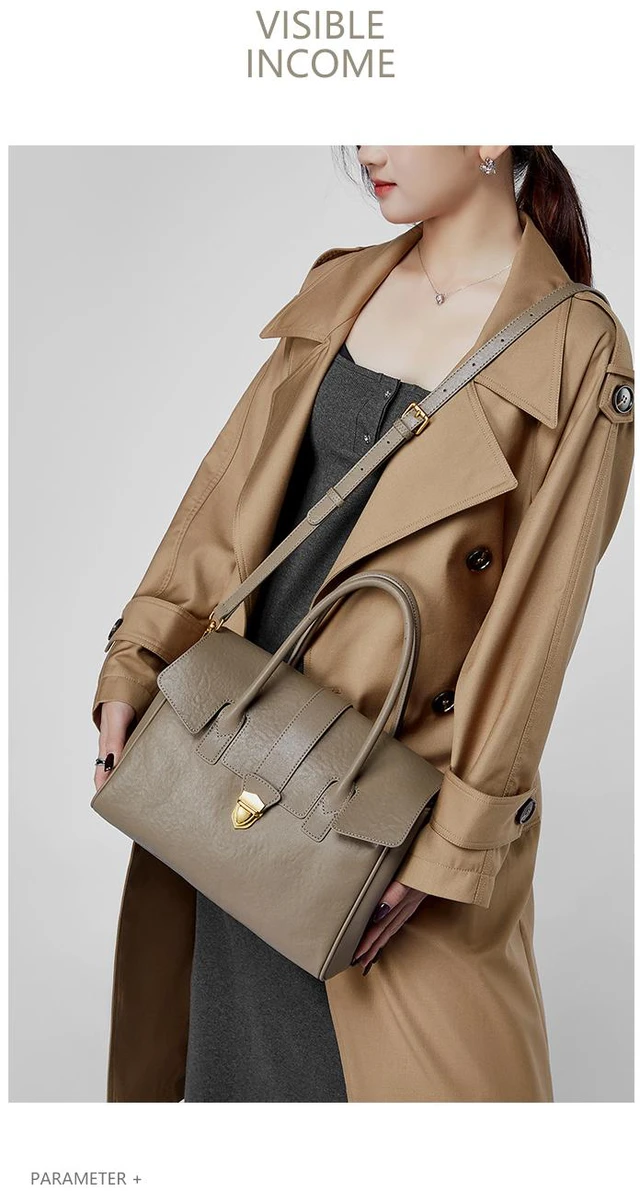 Main image of Genuine Leather Women Handbag and Shoulder Bag Grey
