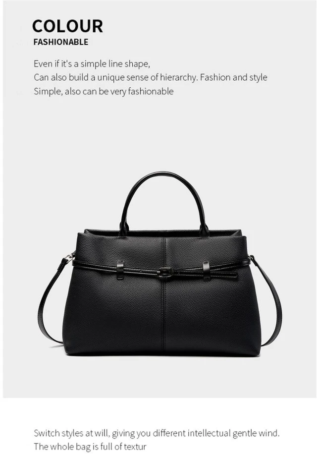 Alt view image 2 of 3 - Genuine Leather Women Large Casual Handbag Black