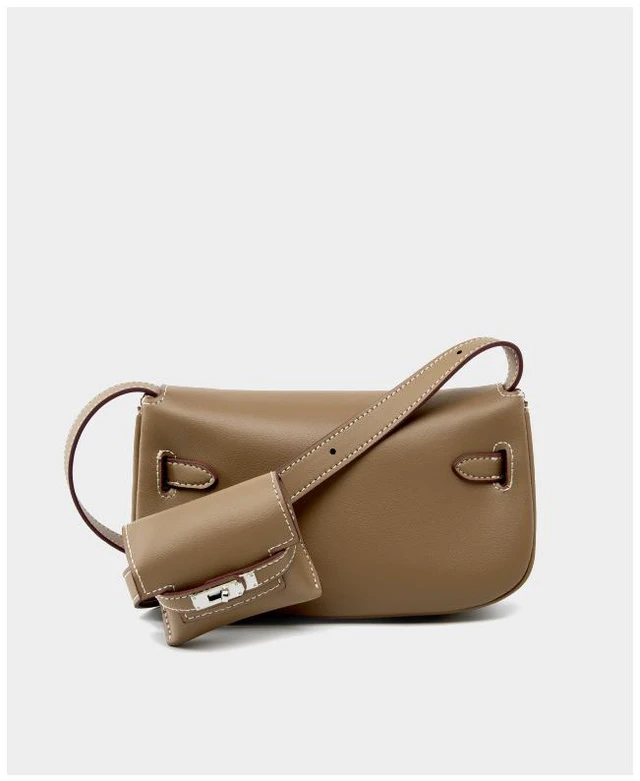 Alt view image 2 of 2 - Genuine Leather Shoulder Bag Ladies Evening Bag Grey