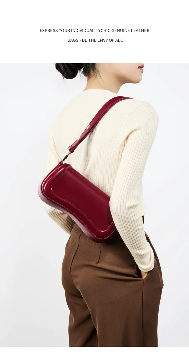 Alt view image 2 of 4 - Genuine Leather Ladies' Crossbody Bag Red