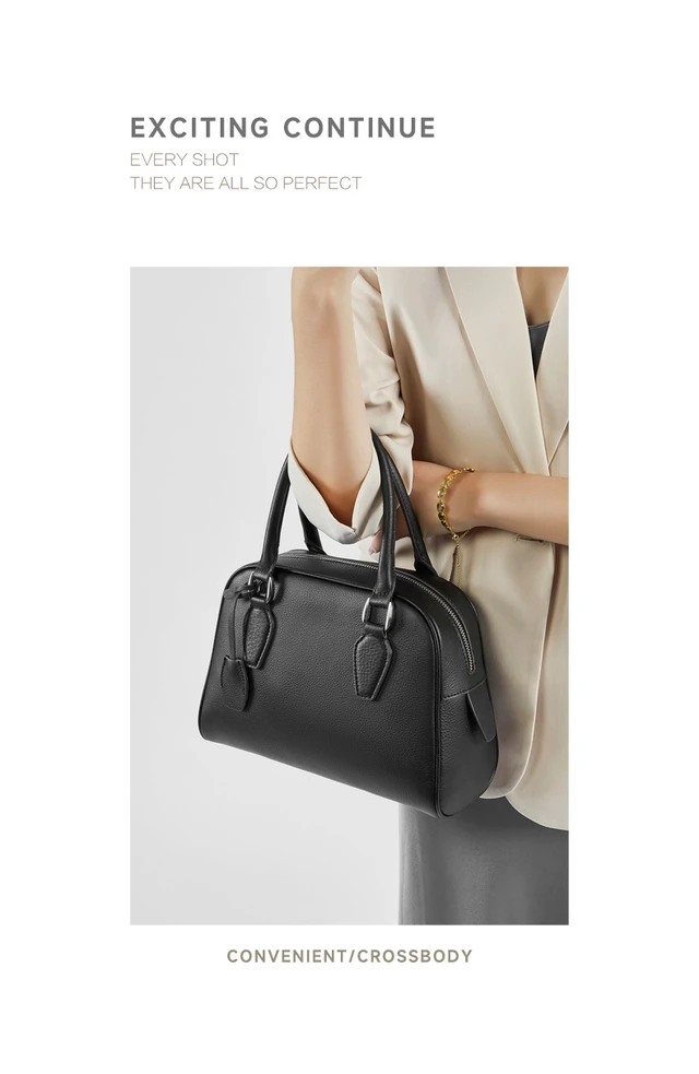 Alt view image 2 of 4 - Women Genuine Leather Shoulder Bag Tote Bag Black