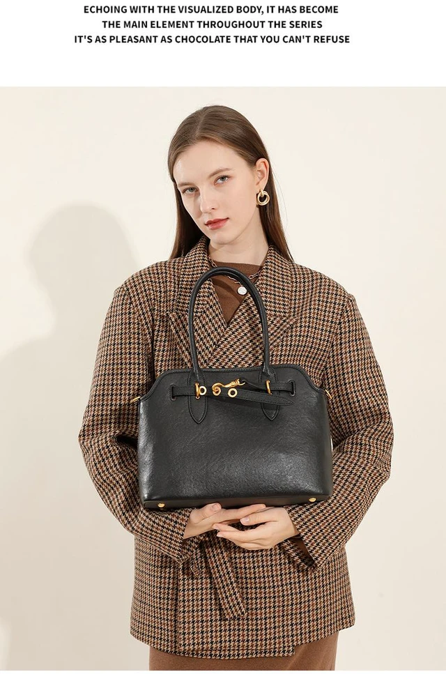 Alt view image 2 of 2 - Genuine Leather Women Fashion Handbags Tote Bag Shoulder Bag Black