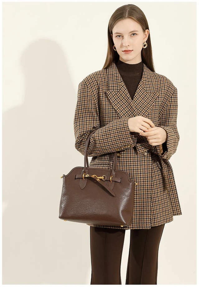 Alt view image 3 of 5 - Genuine Leather Women Fashion Handbags Tote Bag Shoulder Bag Brown
