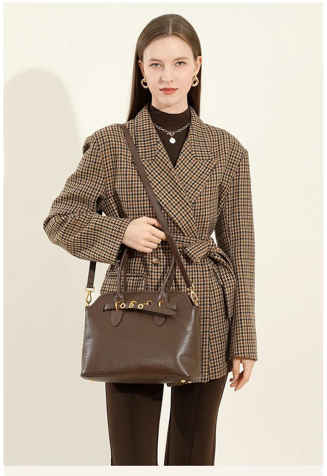 Alt view image 4 of 5 - Genuine Leather Women Fashion Handbags Tote Bag Shoulder Bag Brown