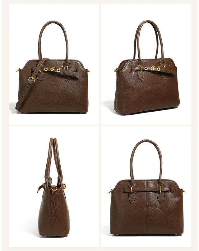 Alt view image 5 of 5 - Genuine Leather Women Fashion Handbags Tote Bag Shoulder Bag Brown