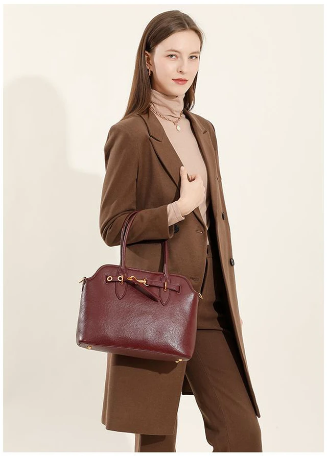 Main image of Genuine Leather Women Fashion Handbags Tote Bag Shoulder Bag Red